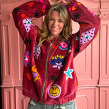 Bomber Jacke Velvet Bordeaux ON FIRE