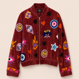 Bomber Jacke Velvet Bordeaux ON FIRE