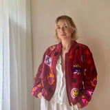 Bomber Jacke Velvet Bordeaux ON FIRE