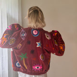 Bomber Jacke Velvet Bordeaux ON FIRE