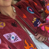 Bomber Jacke Velvet Bordeaux ON FIRE