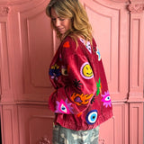 Bomber Jacke Velvet Bordeaux ON FIRE